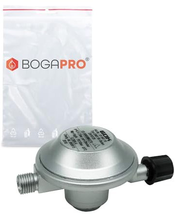BOGAPRO Gasdruckregler, Niederdruckregler 50 mbar für Druckgasdosen, Gasregler mit Absperrventil, mit Bogapro Polybeutel