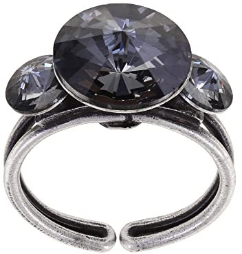 Konplott: Ring Rivoli, dreifacher Cocktail-Ring mit drei runden Kristallen, grau, für Damen/Frauen
