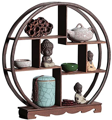 ZWJABYY Antike AusstellungsstäNder-KuriositäTenregal-Chinesische Teekanne-Setzkasten Holz Vintage-Blumentopf Rack-Schreibtisch Dekoration.,B