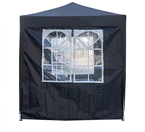 Pop Up Canopy 2x2m Gazebo Marquee Garden Awning Party Tent Canopy 4 polyester sidewalls (Black)