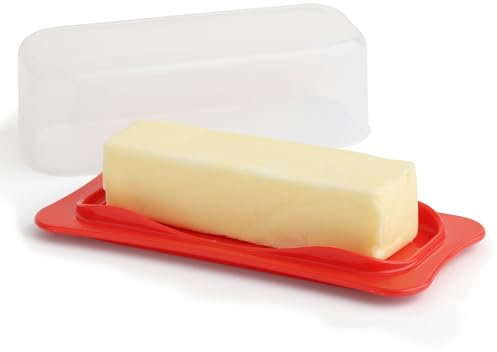 Cover Butter Container - Butter Storage Container with Transparent Lid - Durable Plastic Butter Container for Counter - Plastic Butter Dish with Lid - Covered Butter Dish for Home or Camping (Red)