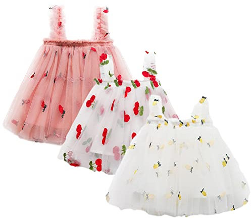 amropi Abito da Bambina Senza Maniche Tulle Confezione da 3 Vestito da Tutu per Bimba Rosa Mandorla Bianco,12-18 Mesi