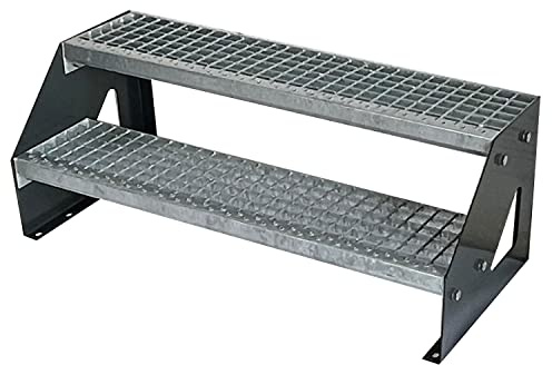 Kaminbau Mierzwa Premium Stahl Treppe Freistehend Verzinkt & Anthrazit Pulverbeschichtet 2 Stufen (Breite 60 cm) (Höhe 38 cm) Wetterfest Gitterroststufe Gartentreppe