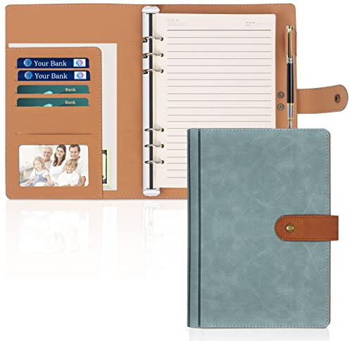 FYY Leder A5 Ringbuch Notizbuch, 6 Ring A5 Binder mit A5 Nachfüllpapieren, Reisebinder Journal Persönlicher Planer mit Ringbuch Blau