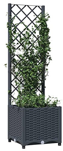 Susany Garden Planter Garden Raised Bed with Trellis Trough Planter with Topped Trellis Climbing Plants Flower Raised Bed Pot Dark Grey 40x40x136 cm
