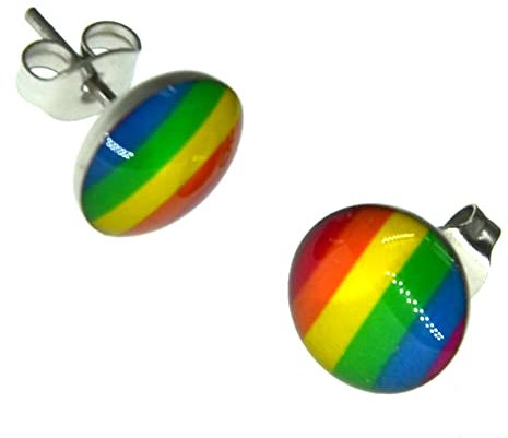 CHICNET Edelstahl Ohrstecker bunt Regenbogen rund 10mm Ohr Schmuck Chirurgenstahl unisex Männer Damen Herren LGBTQ LGBTQI queer CSD Pride Flagge Fahne Vielfalt