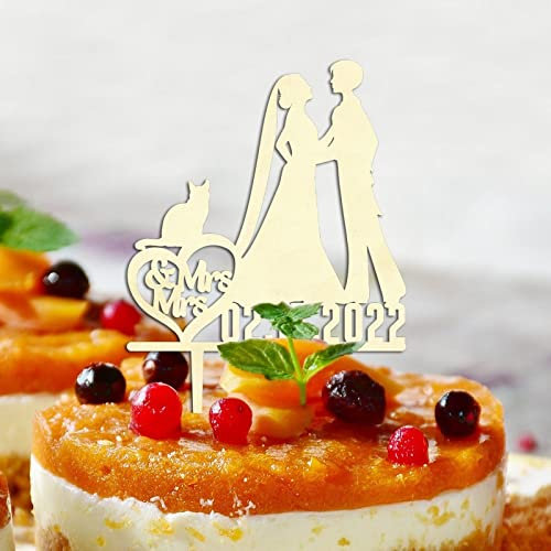 Tortenaufsatz für lesbische Hochzeitstorte aus Holz, mit Katze, Hund, Silhouette, Lesben, zwei Bräute, rustikale Hochzeitstortenaufsätze, LGBTQ, Hochzeit, Verlobung, Party, Dekoration, individueller