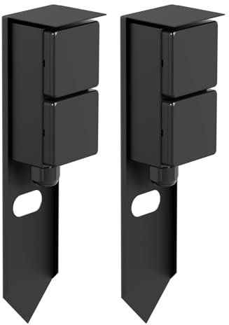 ledscom.de 2 PIWI Toma de jardín Columna con piqueta de Tierra para Exteriores, IP44, 2 vías, Acero Inoxidable, Negro, Angular, 30 cm