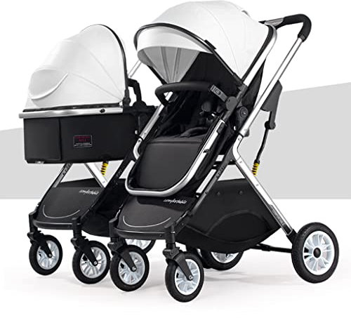 Doppel-Regenschirm-Kinderwagen, Carriola Doble para Bebe Y Nino, Kleinkind-Stubenwagen, Zwillings-Kinderwagen/Geteilte hohe Landschaft, Leichter, zusammenklappbarer Stoßdämpfer, Sitzen und Stehen (C