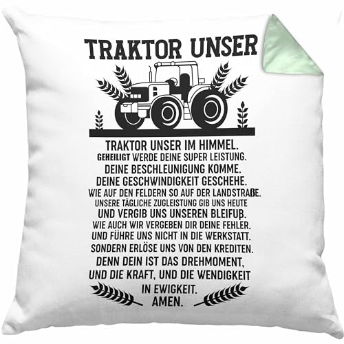 Trendation Traktor Unser Kissen mit Füllung 40x40 Geschenk Lustig Landwirt Spruch Bauer (Grün)