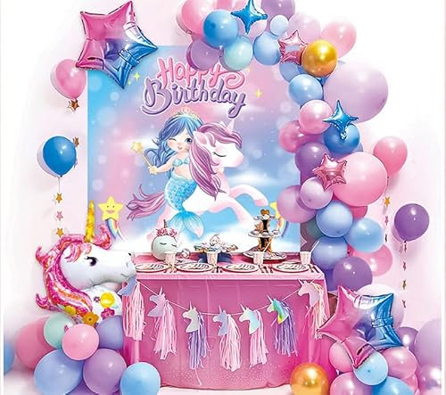 Einhorn-Ballon-Set, Kulisse, Luftschlangen, rosa Dekoration, Geburtstagsparty-Dekoration, Geburtstagsdekoration für Mädchen…