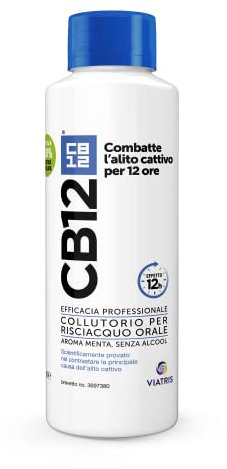 CB12 Collutorio Quotidiano, Senza Alcool, Combatte Alito Cattivo, Effetto 12 Ore, con Fluoruro, Senza Alcool, 500 ml