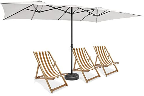 COSTWAY 4.3m Double-Sided Patio Umbrella, 10-Rib Twin Extra Large Sun Parasol with Crank Handle & Vented Tops, Market Sunshade Shelter Canopy for Poolside Deck Garden, Base not include (Beige)