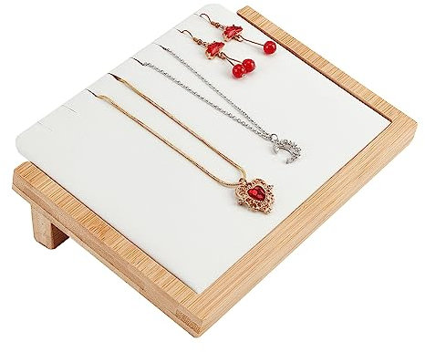 nbeads Holzschmuck-Display-Tablett, Schräger Schmuck Display Halter Vitrine Mit Kunstlederanhänger Schmuck Display Organizer Für Halsketten Ringe Ohrringe Armbänder Schmuck, Weiß