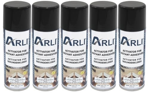 ARLI Aktivator Spray Aushärtungsbeschleuniger für Sekundenkleber 5x 200ml Aerosol Sprühdose ist geeignet für alle Schnellkleber auf Basis von Cyanacrylat sorgt für blitzschnelles Aushärten (5 Stück)