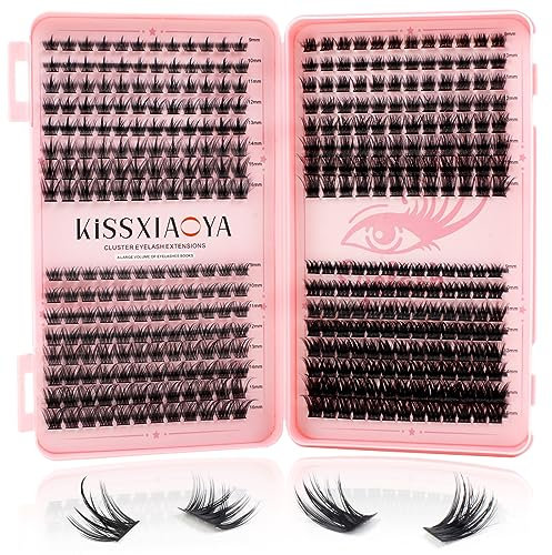 Individual Cluster Lashes 392Pcs Wide Stem D Curl 9-16 Mixed DIY Eyelash Extension False Eyelashes Natrual Soft Mega 4 Styles for Personal Started Makeup Use at Home (Mix 9-16mm Eyelash Book)