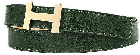 Zakatte • Damen Gürtel aus Kunstleder mit H-Schnalle Hüftgürtel Taillengürtel Damengürtel BS058 (Dunkelgrün-Gold, 85 cm)
