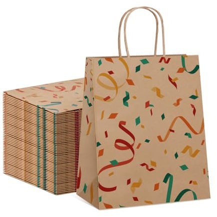 Dyforce 50 Stück Geschenktüten, Braun Papiertüten mit Henkel, Kraftpapiertüten Klein Geeignet für Party, Geburtstag, Hochzeit, Süßigkeiten und Geschenke 15X8X21CM