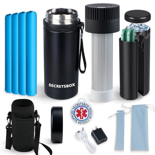 USB Frigo per Insulina da Viaggio 2-8℃, Mini Frigorifero per Medicinali Portatile, Borse per Diabetici Approvate dalla TSA, con 4 Ghiaccio Biogel (Nero)