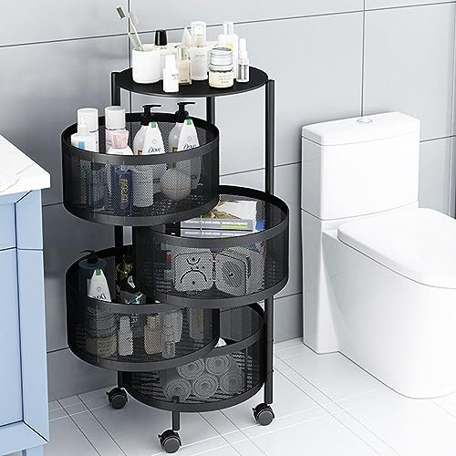 Trintion Mobiles Multifunktionsregal - Aufbewahrungswagen mit Bodenlagerregal Lagerregal, Mobiler Aufbewahrungswagen mit 5 Ebenen, Bodenlagerregal für Wohnzimmer, Schlafzimmer Ihr Zuhause Rund