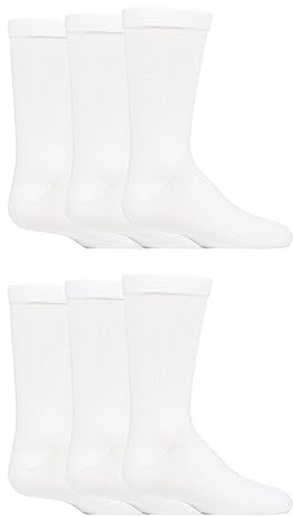 SockShop Kids Bamboo School Socks - Boys Girls Plain Striped Breathable, Soft, Cooling Socks Comfort Cuff Smooth Toe Seams 6 Pairs White 4-5.5 Kids (13-14 Years)