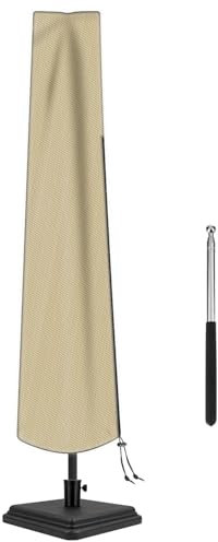 Housse de parasol de terrasse pour parasol déporté de 2,7 à 4,9 m – Imperméable Oxford 420D pour parasol d'extérieur – Housse de parasol décalée avec tringle – Beige