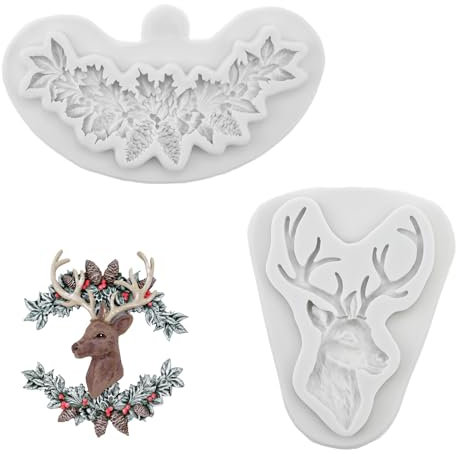 Capiant 2 Stück Weihnachts-Fondantformen Elch Tannenzapfen Kuchen Silikonform zum Backen von Schokolade Süßigkeiten Zucker Kuchen Dekorationen