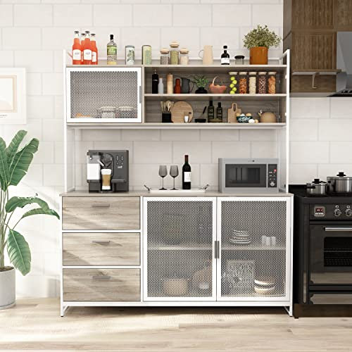 DEZAGCE Küchenschrank,Hochschrank Küchenbuffet mit 3 Türen, Vitrinenschrank, Buffetschrank mit 3 Schubladen, MDF, Schlichter industrieller Stil, 174 * 150 * 40 cm
