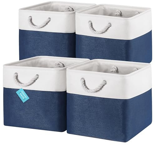 OrganiHaus Aufbewahrungsbox 33x33cm 4er-Set, Würfelkörbe aus Stoff mit Seilgriffen, Faltbare Aufbewahrungswürfel für Kallax Organizer, Ablagekörbe für das Kinderzimmer Navy blau