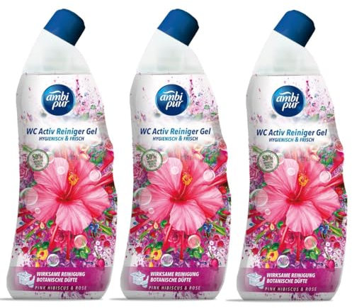 Ambi Pur WC Aktiv Reiniger Gel Pink Hibiskus & Rose 750ml (3er Pack)