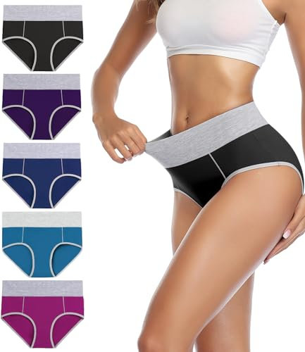 wirarpa Unterhosen Damen Baumwolle Unterwäsche Frauen Taillenslip Hohe Taille Slip 5er Pack Größe M