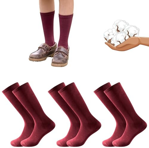 Calcetines Altos 85% Algodón Color Granate para Niña, Niño y Adulto. Modelos para Uniformes Escolares, Colegio, Ejecutivos, Trajes, Deporte. Pack de 6 pares. Ideal Uso Diario. Talla 2XL 39 a 44