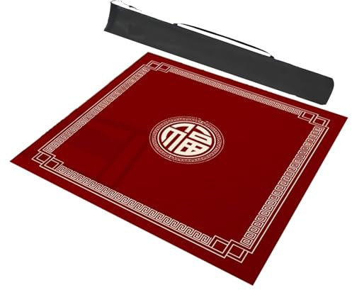Mahjong mat Thick with Edge and Noise Reduction Roll-up Gaming Mat with Carrying Bag (Red-3 43.3x43.3inch)