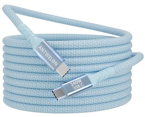 ANTWELON 240W Câble USB C vers USB C 2M PD 3.1 USB Type C Charge Rapide Nylon Cable pour iPhone 16 15 Pro Max Samsung Galaxy S24 S23 Macbook Pro iPad Pro (bleu)