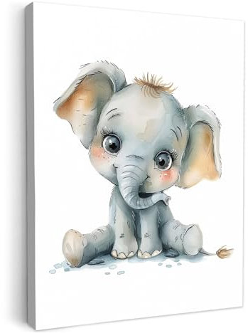 MuchoWow© Bild auf Leinwand 50x70 cm Schlafzimmer Bilder Kinderzimmer Wand Deko Modern Wanddeko Bilderwand Geschenk für Kinder Elefant - Aquarell - Baby - Kinder - Pastell