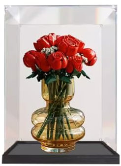 BoHeart Espositore in acrilico per Lego 10328 per modello Bouquet di rose, antipolvere, dimensioni: 20 x 20 x 35 cm (modello non incluso) (base nera 3 mm)