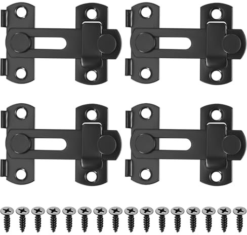 4 Piezas Cerrojo Puerta Acero Inoxidable Negro, Cerrojo Deslizante, Pestillo para Puertas, Ventanas, Puertas de Jardín, Pestillo de Seguridad de Acero Inoxidable para Puerta Corredera