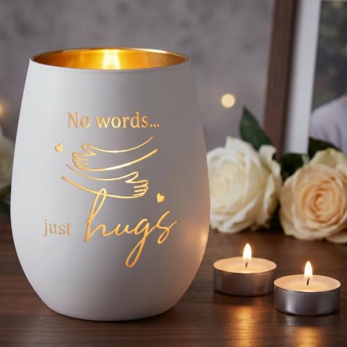 Bbto Sympathy Gift Candle Holder No Words Just Hugs, Glass Tea Light | Bereavement Gift for Loss of Loved, White Glass with Gold Interior, Condolence Support for Grieving, Sympathy Memorial