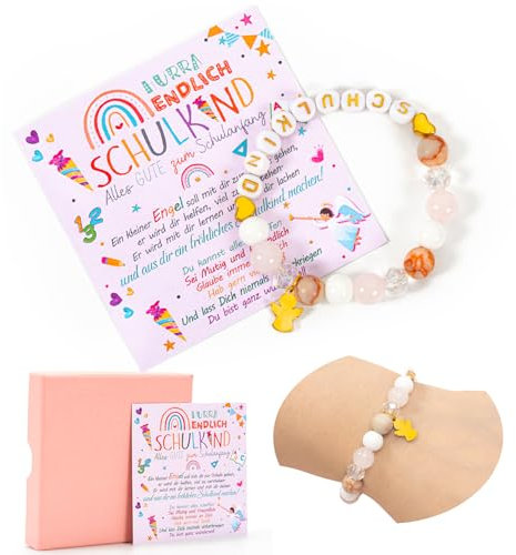 Bafiwu Geschenk Einschulung Mädchen, Armband Schulkind mit Anhänger Schutzengel, Einschulung Mädchen Schultüte Füllung Einschulung Geschenk Schulanfang Geschenke für Schulkind 2025 Mädchen