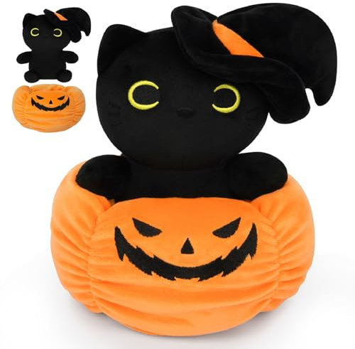 MUFEIRUO Halloween Katze Plüsch,Halloween Katze Plüschtiere,Halloween Kürbis Plüsch,Halloween Kürbis Plüschtier,Geschenk für Halloween Kinder Jungen Mädchen