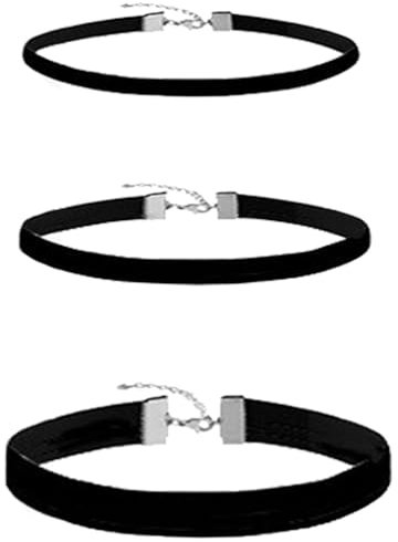 Fc'Noqgn Set von 3 Samt-Halsketten, Schwarzes Band Lady-Halskette, Stretch-Halsband, Tattoo-Kette, Girl Lady, schwarzer Samt