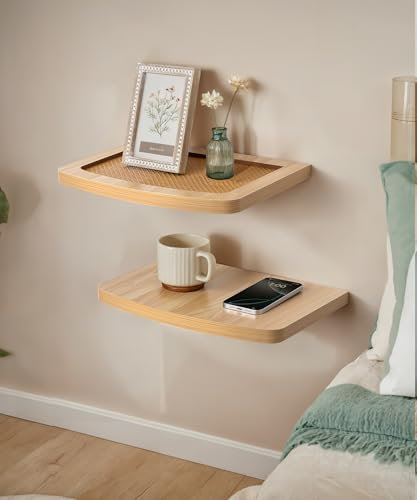 SUMGAR Nachttisch 2er Set Nachtschrank Hängend Boho mit Rattan Schmal Klein Deko Aesthetic für Schlafzimmer Wohnzimmer Küche Kinderzimmer 40cm
