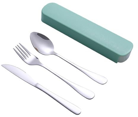 Travel Cutlery Set, 4pcs Exquisite Travel Cutlery Set with Case, Reusable Portable Cutlery Set, Suitable for Camping, Picnic, School, Office, Everyday Use (Green)