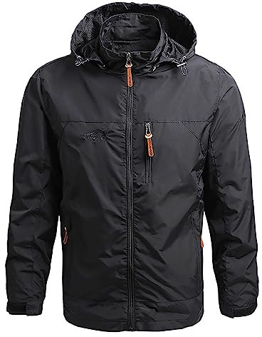 Rrongwn Veste de pluie pour homme - Coupe-vent ultra légère - Imperméable - Veste d'extérieur légère - Veste légère - Coupe-vent - Randonnée - Vélo - Veste softshell, gris, 6XL