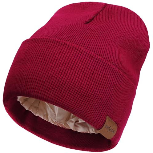 DRESHOW Beanie Mütze für Damen Herren Warme Wintermütze mit Weichem Satin Gefütterte Unisex Dehnbar Mütze mit Bündchen Strickmütze