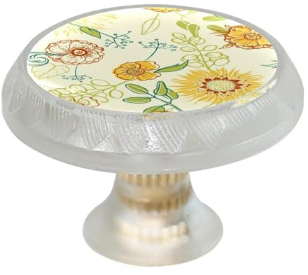 RODAILYCAY 4 Packs Hand Paint Floral Pattern Leaves Kitchen Cabinet Knobs for Dresser Drawers, Cabinet Hardware, Crystal Glass Cabinet Handles, Round Shape Drawer Door Pulls Handles