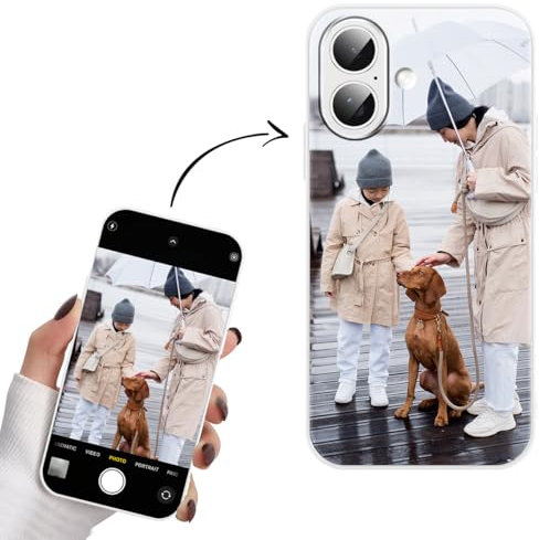 Yoedge Personalisierte Handyhülle für iPhone 16 Hülle Selbst Gestalten mit Eigenem Foto Bild Text Personalisiert Case Individuelle Geschenk Schutzhülle Weiß Cover für iPhone 16 6,1