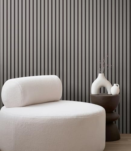 TAPETE LIVING 3D Tapete Grau Schwarz moderne Wandpaneele Vlies-Tapetenrolle skandinavische Lamellenewand