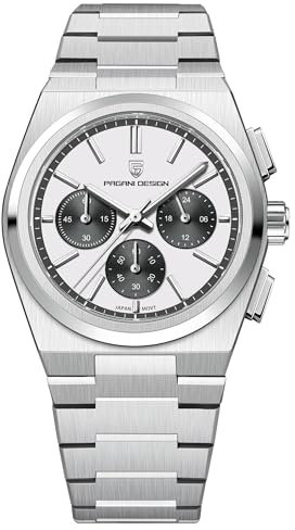Pagani Design Herren-Chronograph-Uhren, 40 mm Zifferblatt, Edelstahl, 100 m wasserdicht, 3 Farben (Weiß)