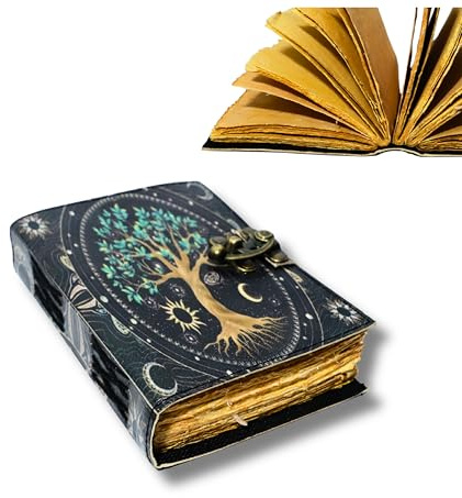 Lebensbaum Leder Tagebuch mit Schloss - Handgefertigtes Vintage Schreibheft 100 Büttenrandseiten - Rustikales Reisetagebuch, Skizzenbuch, Poesiebuch & Geschenk für Schriftsteller, Künstler, Männer